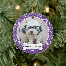 子犬のクリスマスフォトポルカドットパープル