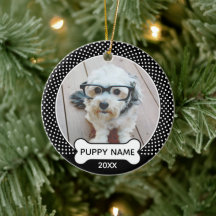 子犬のクリスマスフォトポルカドット ブラック
