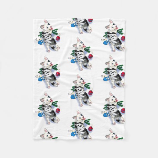 子犬のクリスマス フリースブランケット (正面)