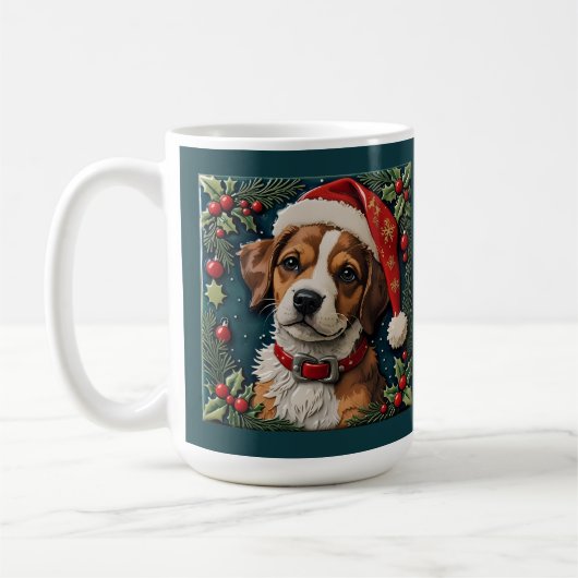 子犬のクリスマ疑問に思スカスタマイズ コーヒーマグカップ (左)