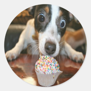子犬のケーキのステッカー ラウンドシール