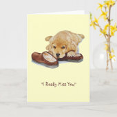 子犬のゴールデン・リトリーバー・恋しく思サッド・ドッグ カード (黄色い花)