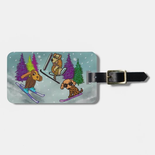 子犬のスキー休暇 ラゲッジタグ (正面横)