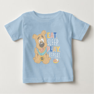 子犬のスクービードゥー食べ「睡眠遊、リピート」 ベビーTシャツ