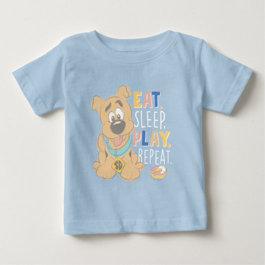 子犬のスクービードゥー食べ「睡眠遊、リピート」 ベビーTシャツ (正面)
