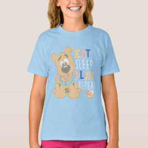 子犬のスクービードゥー食べ「睡眠遊、リピート」 Tシャツ