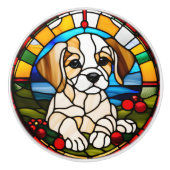 子犬のステンドガフェイクラス セラミックノブ (正面)