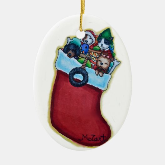 子犬のストッキングクリスマスオーナメント セラミックオーナメント (正面)