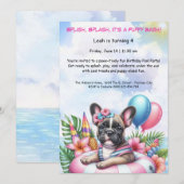 子犬のスプラッシュ誕生日プールパーティーの招待状 招待状 (正面/裏面)