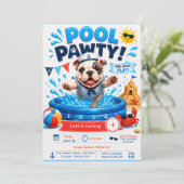 子犬のスプラッシュ誕生日プールパーティーの招待状 招待状 (スタンド正面)