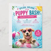 子犬のスプラッシュ 誕生日 プールパーティーの招待状 招待状 (正面)