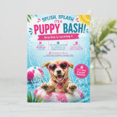 子犬のスプラッシュ 誕生日 プールパーティーの招待状 招待状 (スタンド正面)
