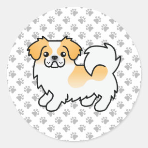 子犬のチベット・スパニエル かわいい カートゥーン 犬 ラウンドシール
