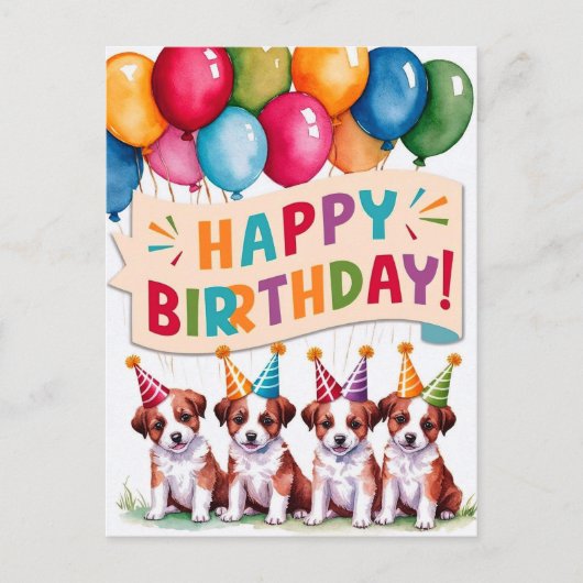 子犬のハッピーバースデー ポストカード (正面)