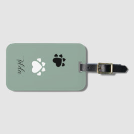 子犬のハートモノグラムの足 ラゲッジタグ