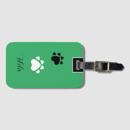 子犬のハートモノグラムの足 ラゲッジタグ