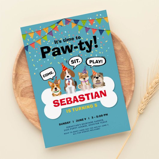 子犬のバースデーパーティ招待状 招待状