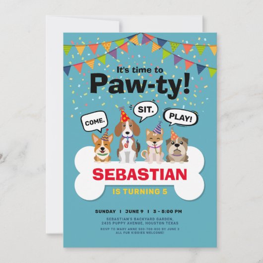 子犬のバースデーパーティ招待状 招待状 (正面)