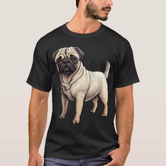子犬のパグの絵 Tシャツ (正面)