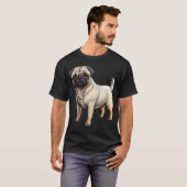 子犬のパグの絵 Tシャツ (正面フル)