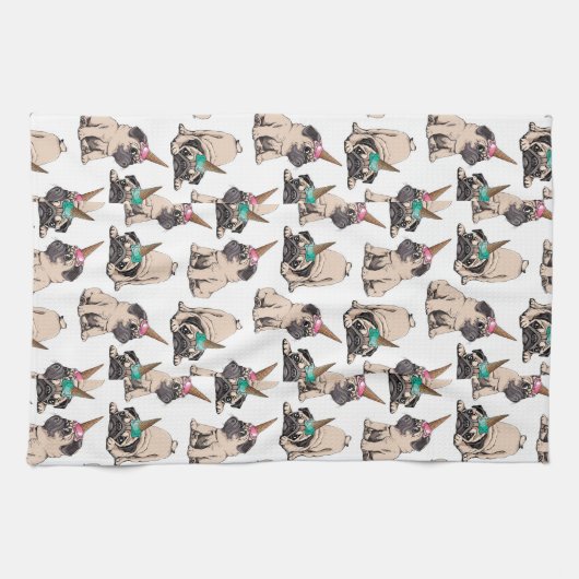 子犬のパグ|の熱望のユニコーンパターン キッチンタオル (横)