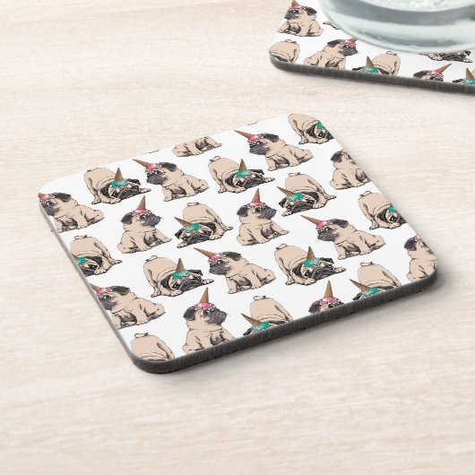 子犬のパグ|の熱望のユニコーンパターン コースター (左側)