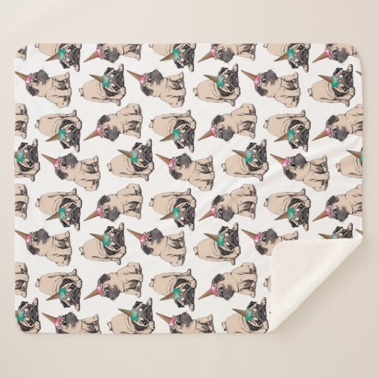 子犬のパグ|の熱望のユニコーンパターン シェルパブランケット (正面(横))