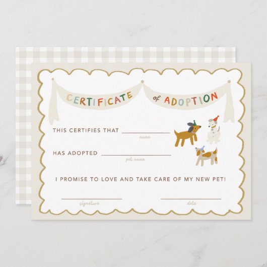 子犬のパワティ養子縁組の証明書 招待状 (正面/裏面)