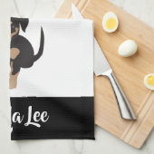 子犬のパーソナル化可能な犬の名前白黒茶色 キッチンタオル (四つ折り)