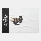 子犬のパーソナル化可能な犬の名前白黒茶色 キッチンタオル (横)