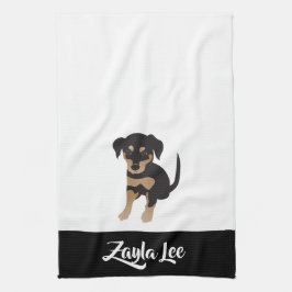 子犬のパーソナル化可能な犬の名前白黒茶色 キッチンタオル