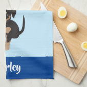 子犬のパーソナル化可能な犬の名前（青） キッチンタオル (四つ折り)