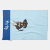子犬のパーソナル化可能な犬の名前（青） キッチンタオル (横)