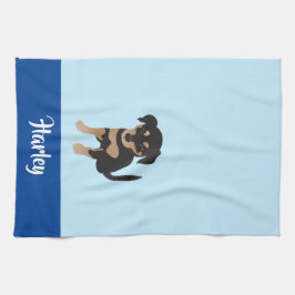 子犬のパーソナル化可能な犬の名前(青) キッチンタオル