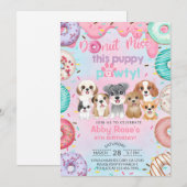 子犬のパーティーとドーナツの女の子の誕生日招待状 招待状 (正面/裏面)