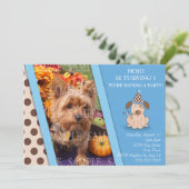 子犬のパーティーの写真テンプレート 招待状 (スタンド正面)