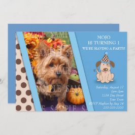 子犬のパーティーの写真テンプレート 招待状