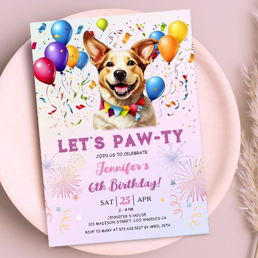 子犬のパーティー 誕生日 ガール 6歳の誕生日 招待状