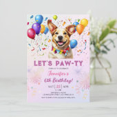 子犬のパーティー 誕生日 ガール 6歳の誕生日 招待状 (スタンド正面)