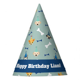 子犬のパーティー、青と緑 パーティーハット