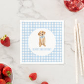 子犬のプレッピー・ペブル柄の誕生日 スタンダードカクテルナプキン (インサイチュ)