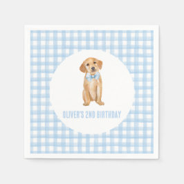 子犬のプレッピー・ペブル柄の誕生日 スタンダードカクテルナプキン
