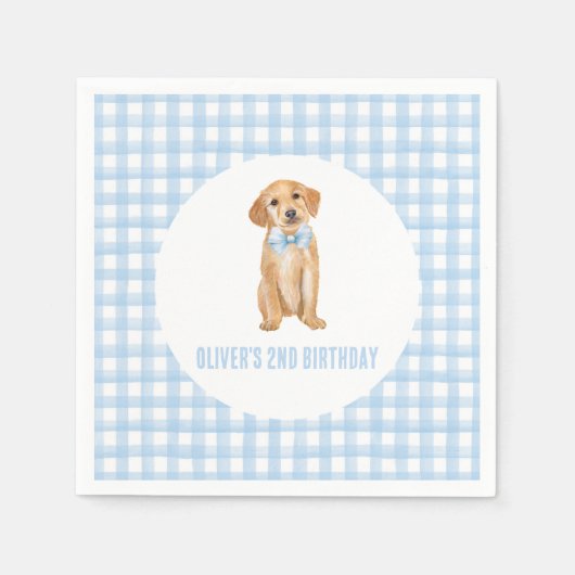 子犬のプレッピー・ペブル柄の誕生日 スタンダードカクテルナプキン (正面)