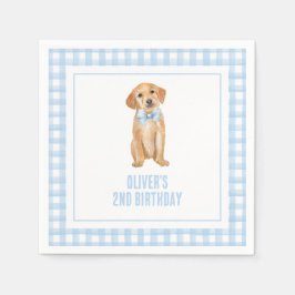子犬のプレッピー・ペブル柄の誕生日 スタンダードカクテルナプキン