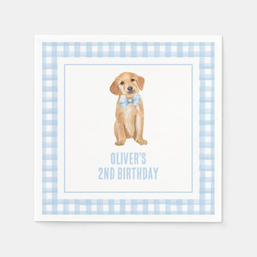 子犬のプレッピー・ペブル柄の誕生日 スタンダードカクテルナプキン (正面)