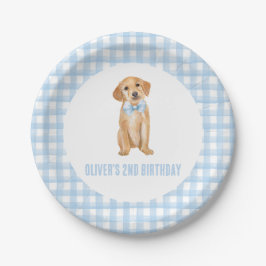 子犬のプレッピー・ペブル柄の誕生日 ペーパープレート