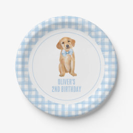 子犬のプレッピー・ペブル柄の誕生日 ペーパープレート