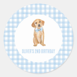 子犬のプレッピー・ペブル柄の誕生日 ラウンドシール