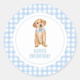 子犬のプレッピー・ペブル柄の誕生日 ラウンドシール