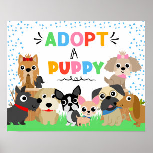 子犬のペット養子縁組のパーティー標識を採用する ポスター